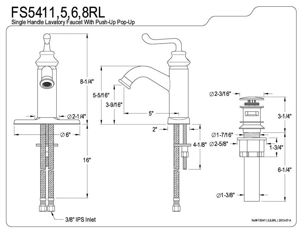 Single Handle Centerset Lavatory Faucet with Push-Button Pop-Up Drain FS5411RL
