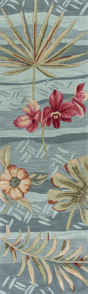 HomeRoots 2' x 7' Seafoam Tropical Leaves Runner Rug