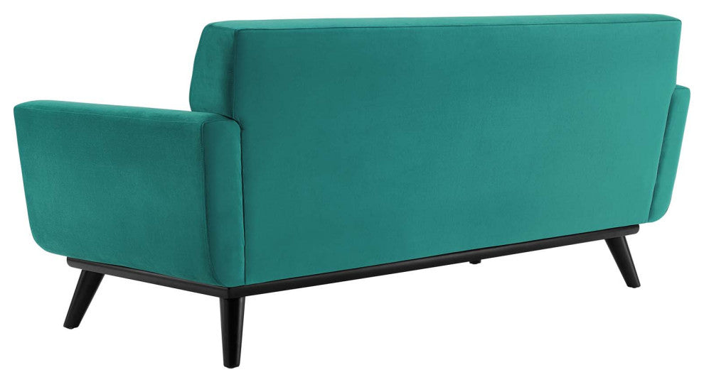 Tufted Loveseat Sofa, Velvet, Teal Blue, Modern, Living Lounge Hotel Hospitality