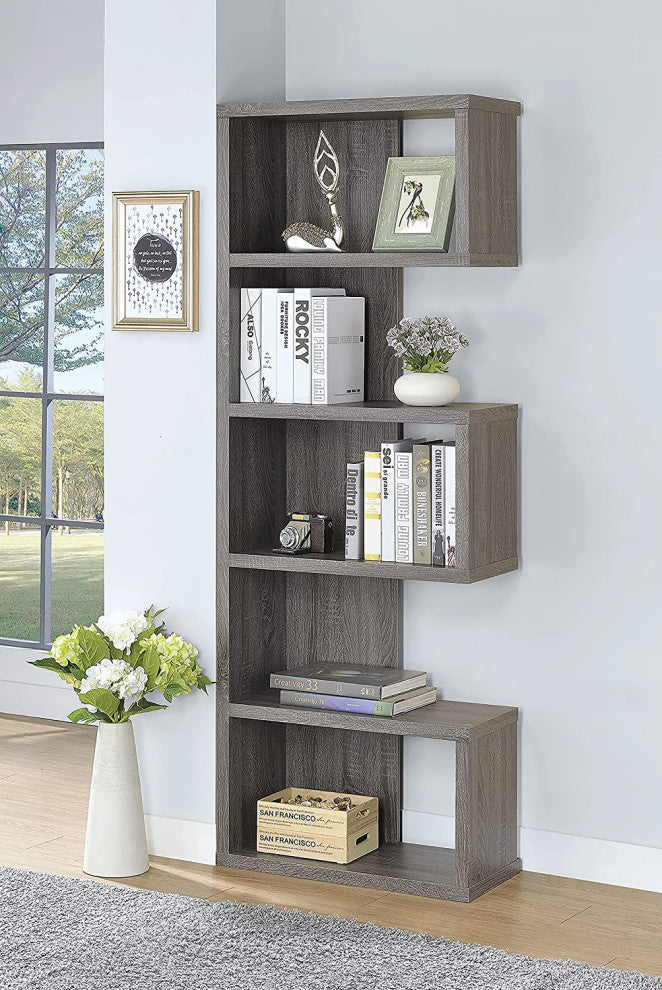 Bookcase | Semi Backless | Spacious Wood Frame | Gray