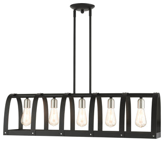 Textured Black Mid Century Modern, Industrial, Vintage, Rustic Linear Chandelier