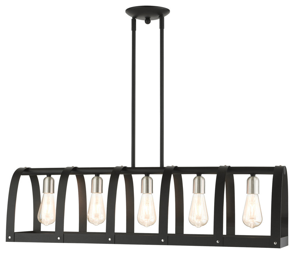 Textured Black Mid Century Modern, Industrial, Vintage, Rustic Linear Chandelier