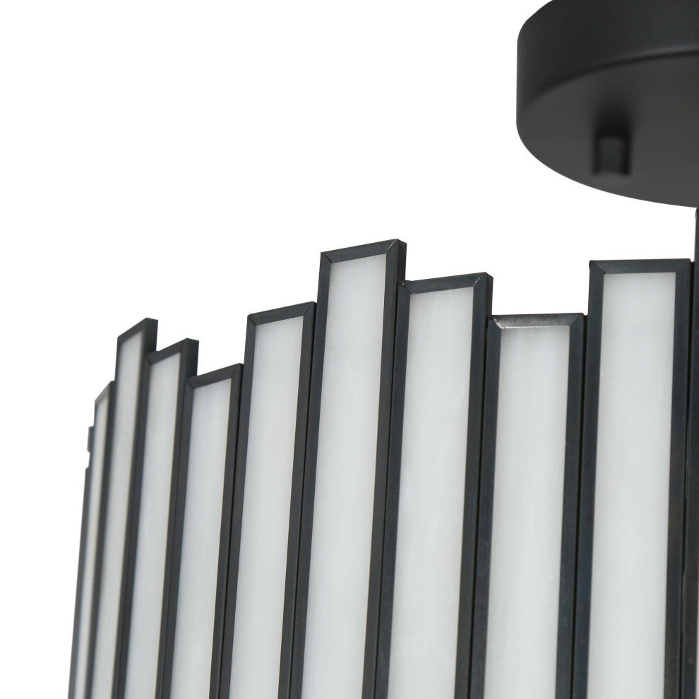 LNC 3-Light Tiffany Glass LED Semi-Flush Mount Light, Matte Black