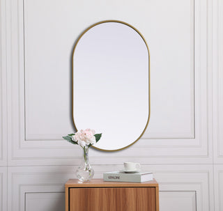 Metal Frame Oval Mirror 24X40 Inch, Brass