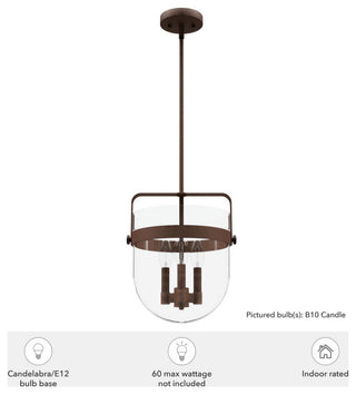Karloff Textured Rust, Clear Glass 3 Light Pendant Ceiling Light
