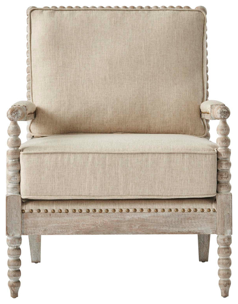 Armchair Accent Chair, Nailhead, Beige, Fabric, Modern, Lounge Cafe Hospitality