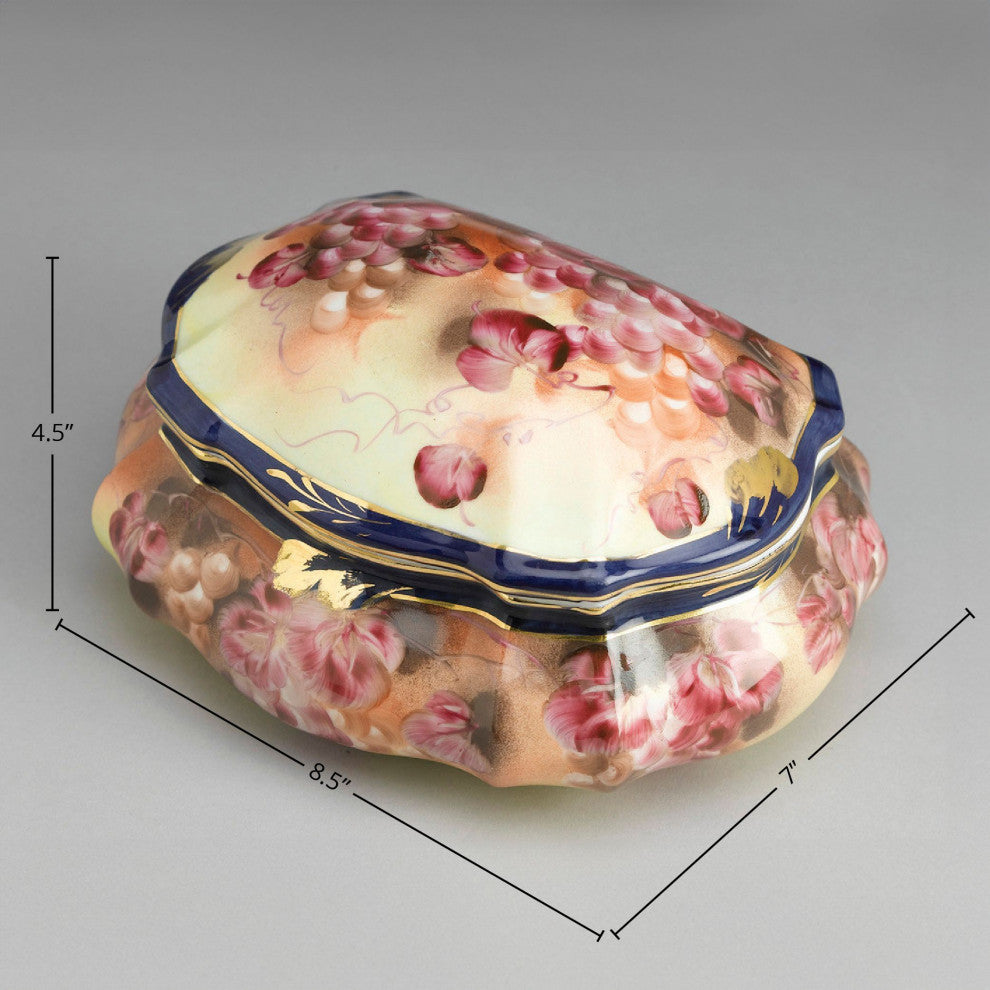 Estepp Ceramic Grape Design Decorative Box, Burgundy/Cream/Blue/Gold