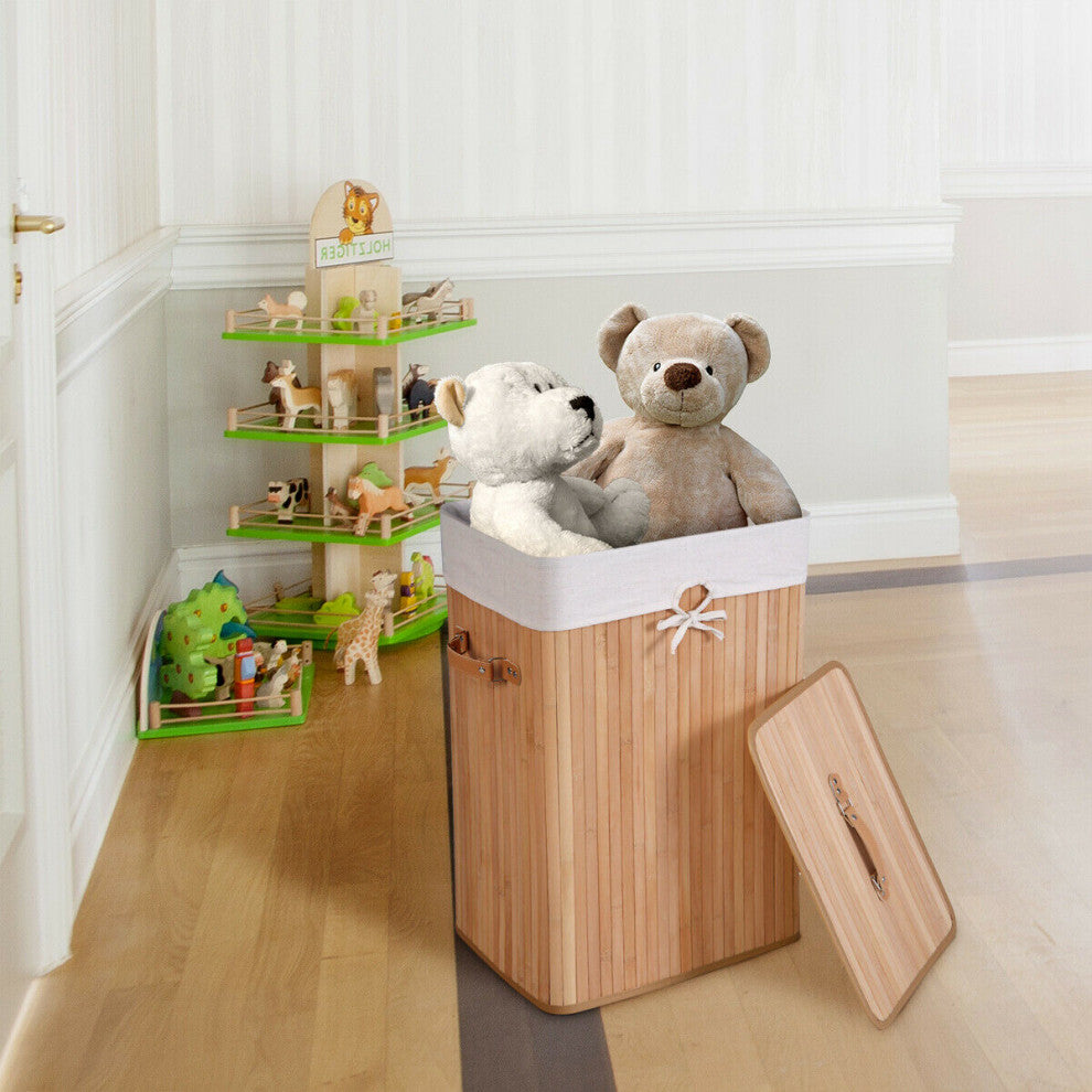 Rectangle Bamboo Hamper Laundry Basket Washing Cloth Storage Bag Lid Natural