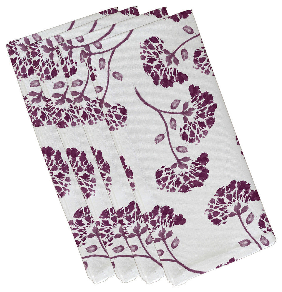 19x19", April Floral Print Napkin, Purple, Set of 4
