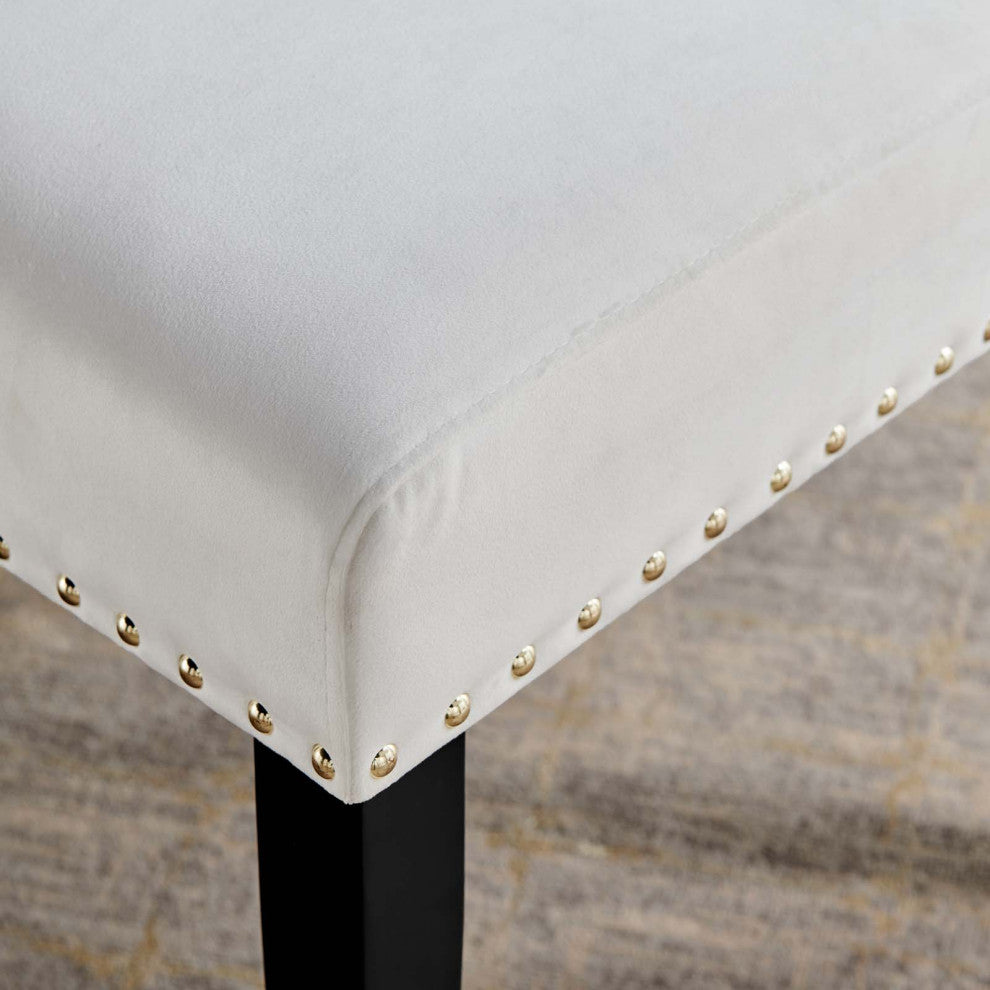 Side Dining Chair, Set of 2, Velvet, Wood, White, Modern, Cafe Bistro Restaurant