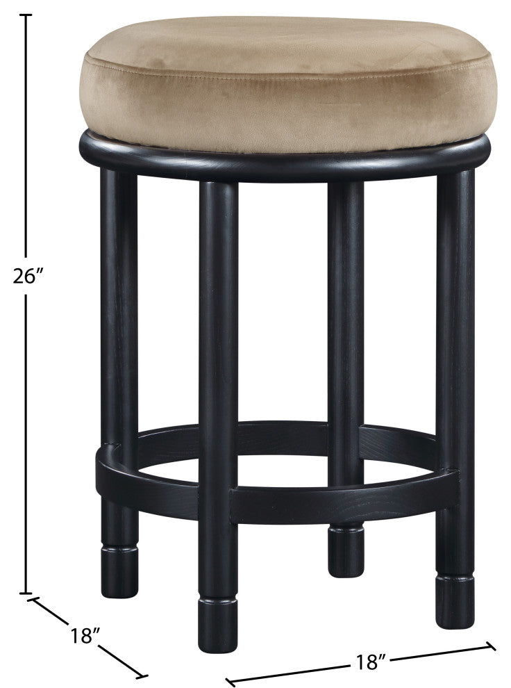 Monette Upholstered Bar and Counter Stool, Beige, Velvet, Black Finish