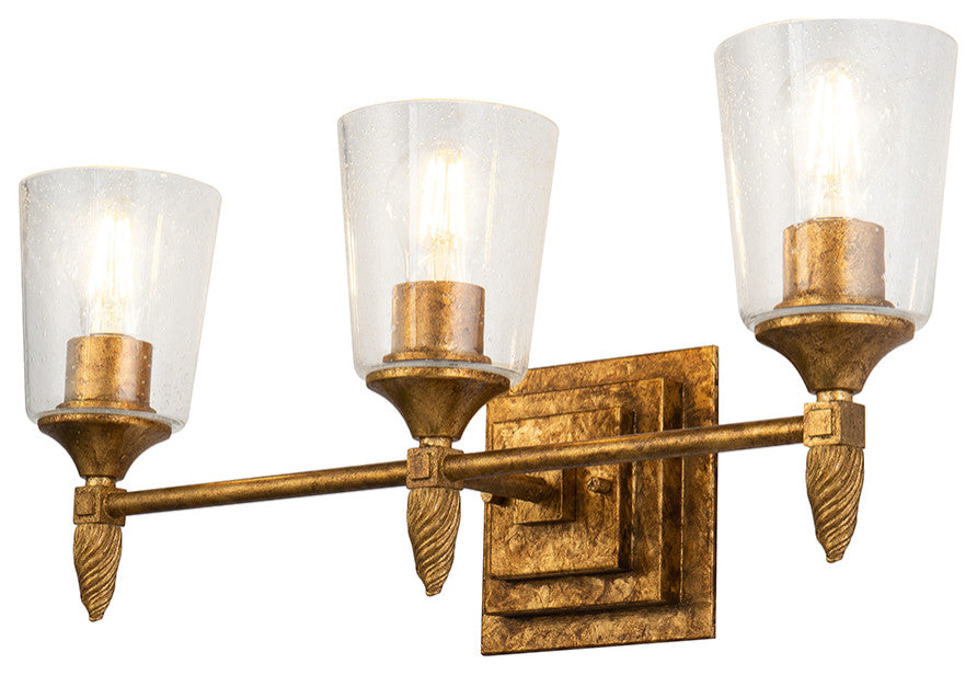 Vetiver 3 Light Bath Vanity, Antique Gold Finial 2 Gold