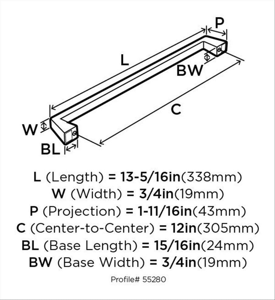 Amerock Blackrock Appliance Pull, Satin Nickel, 12" Center-to-Center