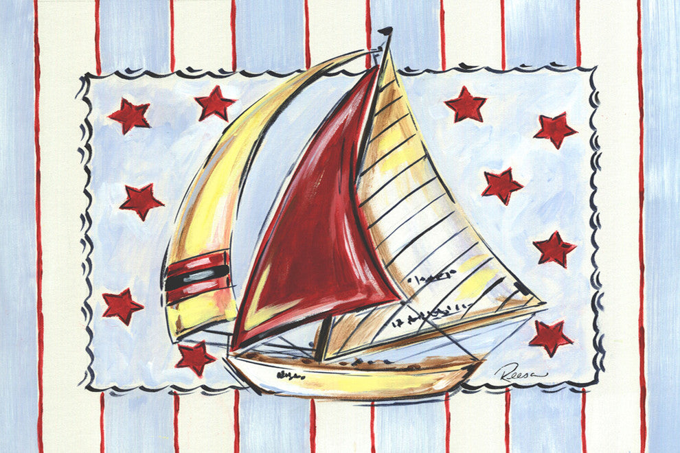 Marmont Hill, "Sailboat Red" by Reesa Qualia Painting on Wrapped Canvas, 24x16