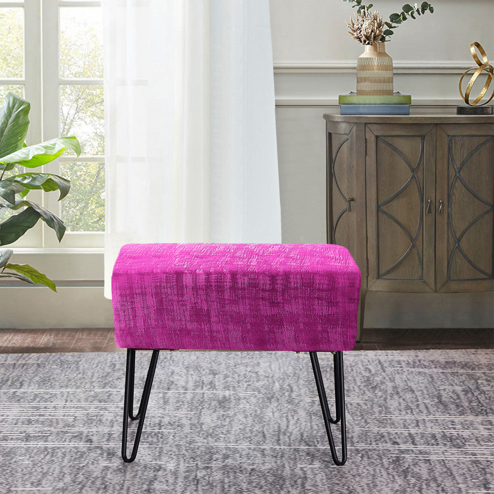 Textured Velvet Ottoman, Raspberry Rose