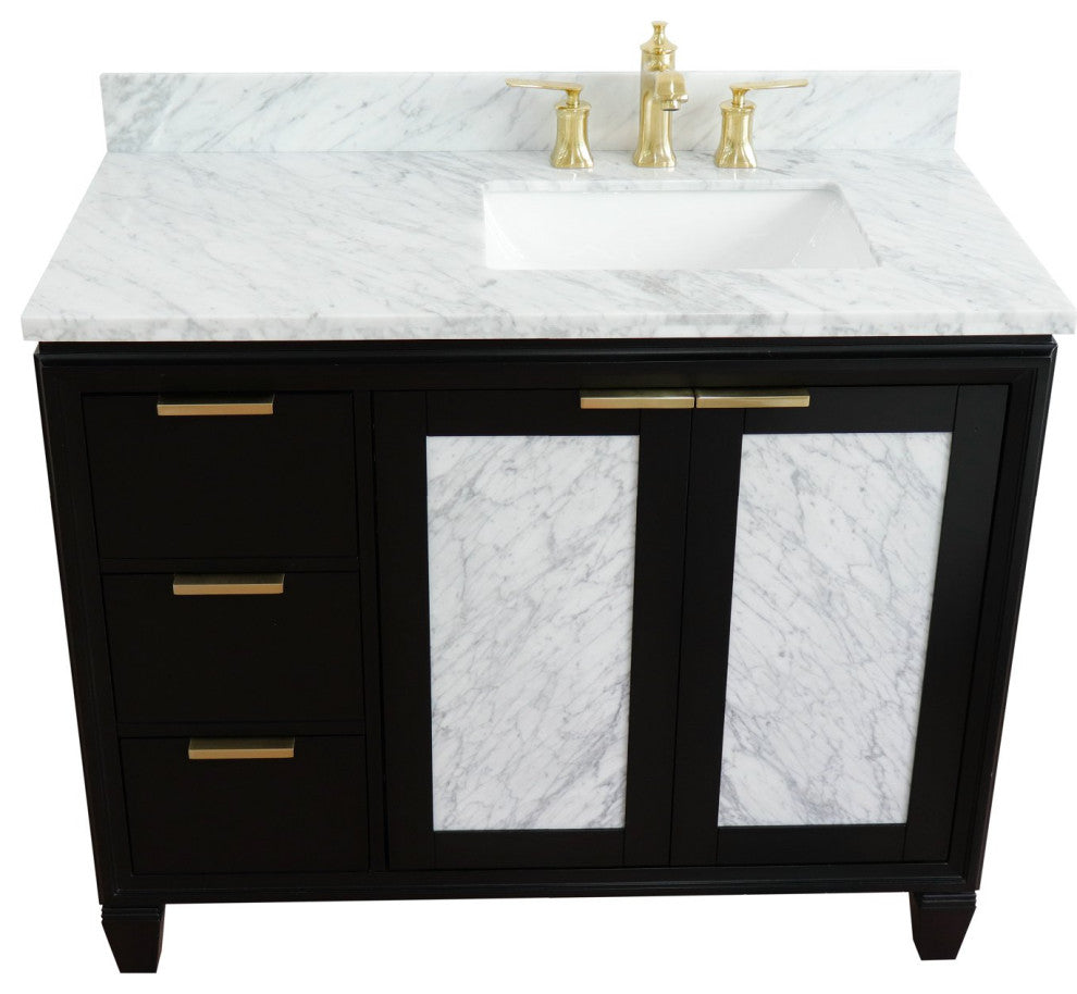 43" Single Vanity, Black Finish With White Carrara