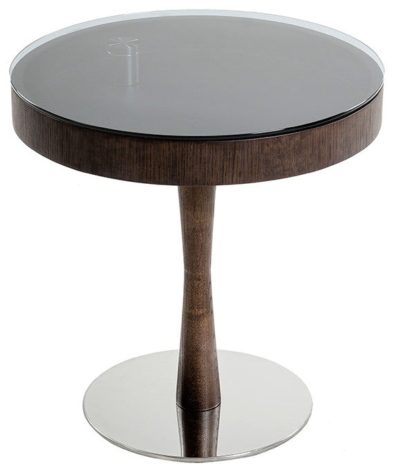 22" Brown Oak Veneer Round End Table