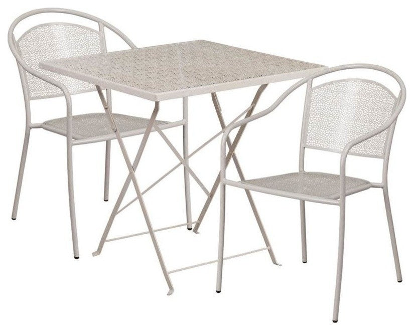 28'' Square Light Gray Indoor-Outdoor Steel Folding Patio Table Set