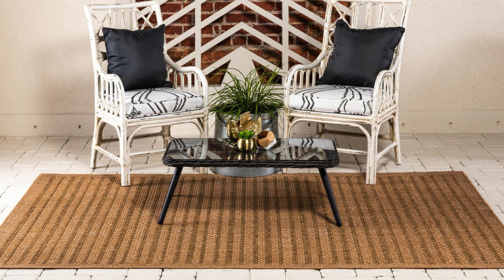 Rug Unique Loom Outdoor Border Light Brown Rectangular 5' 3 x 8' 0