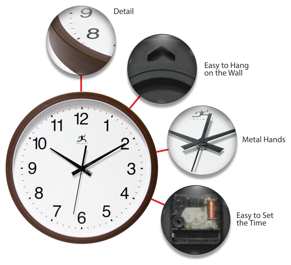 Walnut Finish Clock Wall Clock, 14"