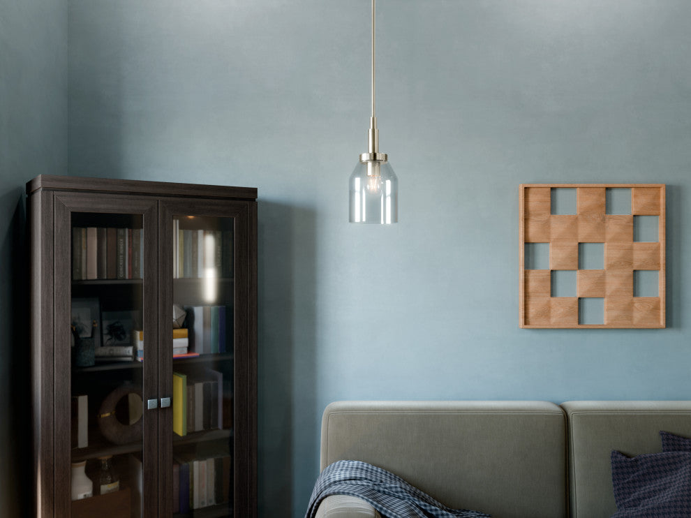Madden 15" 1 Light Mini Pendant, Clear Glass, Brushed Nickel