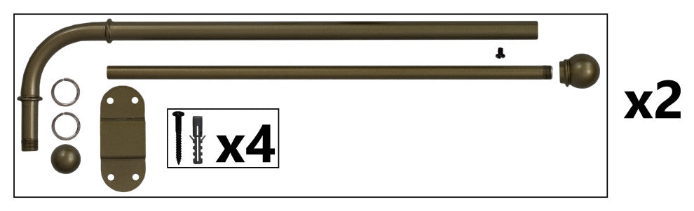 Swing Arm Rod, 1/2", 14"-24", Antique Gold, Set of 2