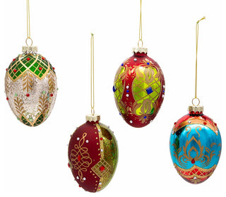 Kurt Adler 65MM Glass Egg Ornaments, 4 Piece Set