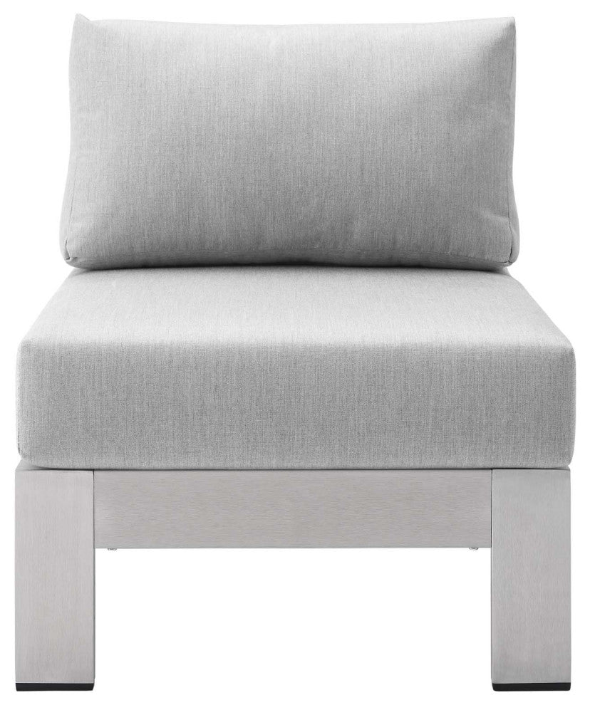Lounge Chair Table Set, Sunbrella, Fabric, Aluminum, Silver Gray, Outdoor