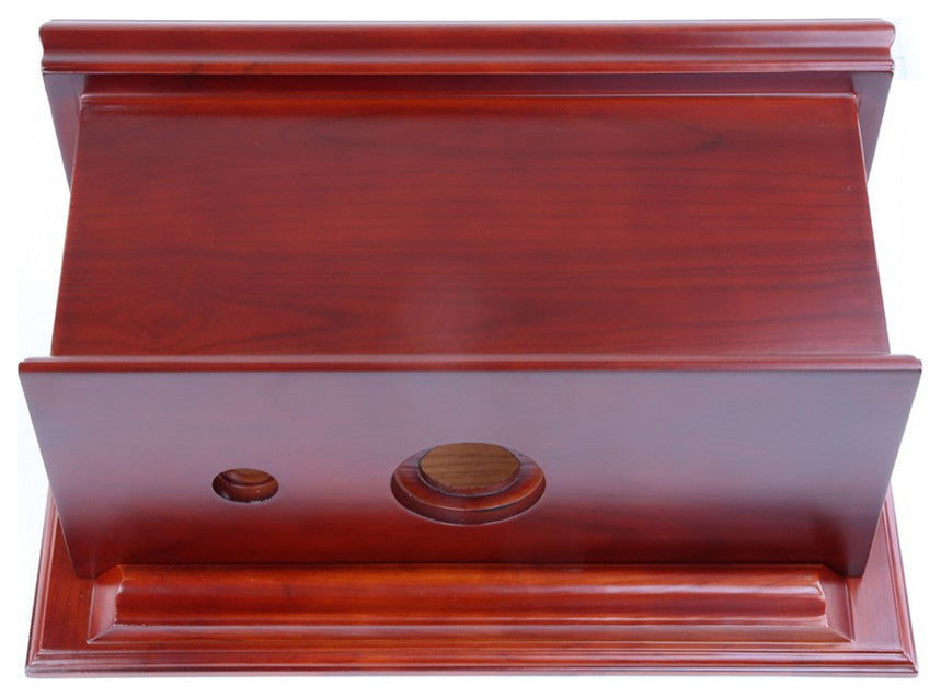 Cherry Wood Flat Panel High Tank Toilet White Round Satin Rear Entry