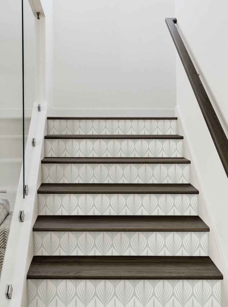 Elegant Modern Leaves Peel and Stick Stair Riser Strips, Sage, 48"w X 6"h, 6 Pack
