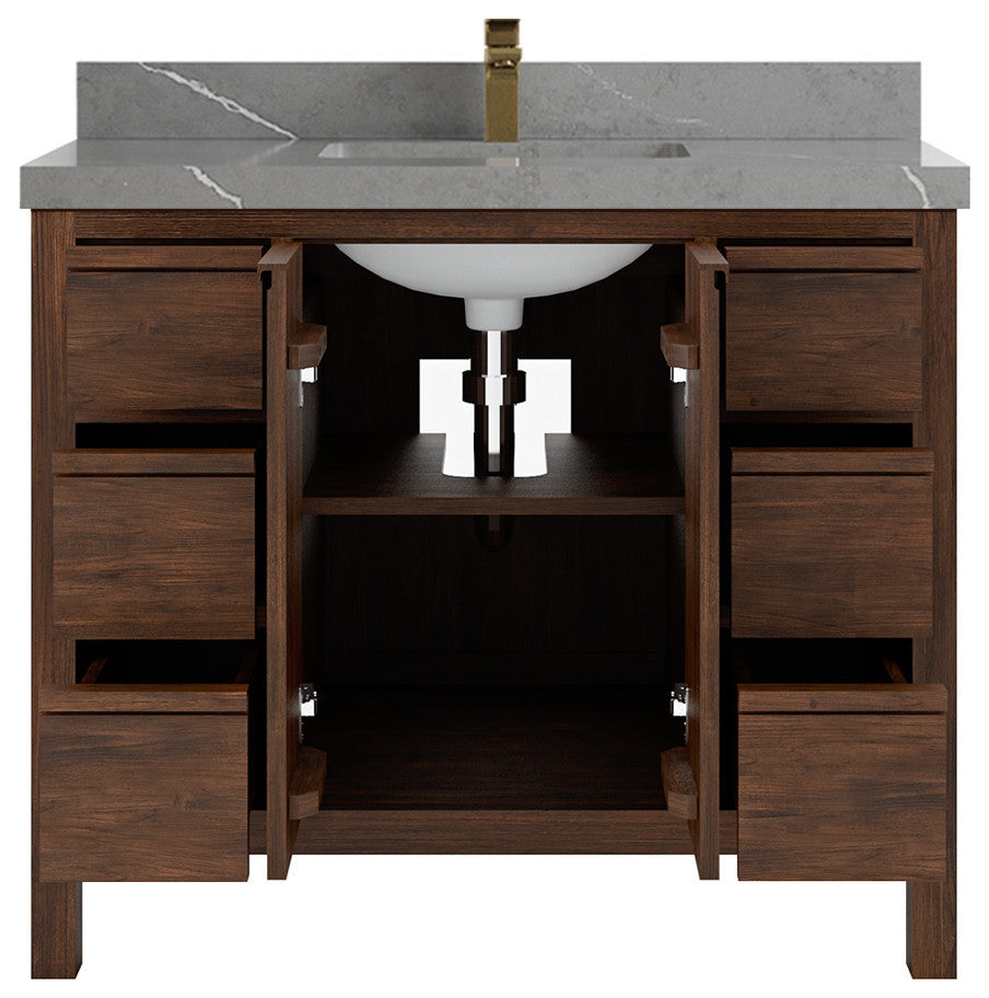 Elizabeth 42 Single Sink Bath Vanity in Dark Walnut Teak 2" Piatra Gray