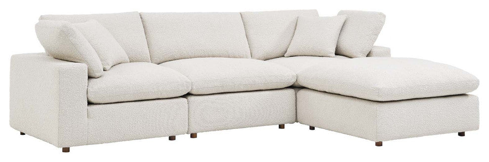 Commix Down Filled Overstuffed Boucle Fabric 4-Piece Sectional Sofa, Ivory