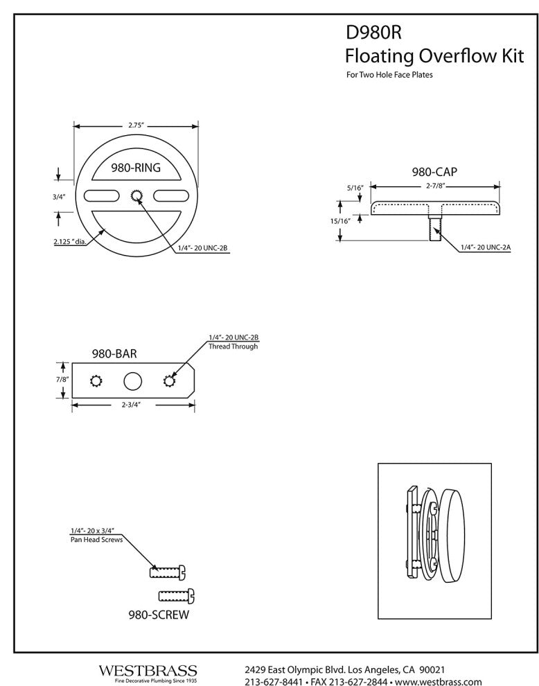 Floating No-Hole Overflow Faceplate, Stainless Steel