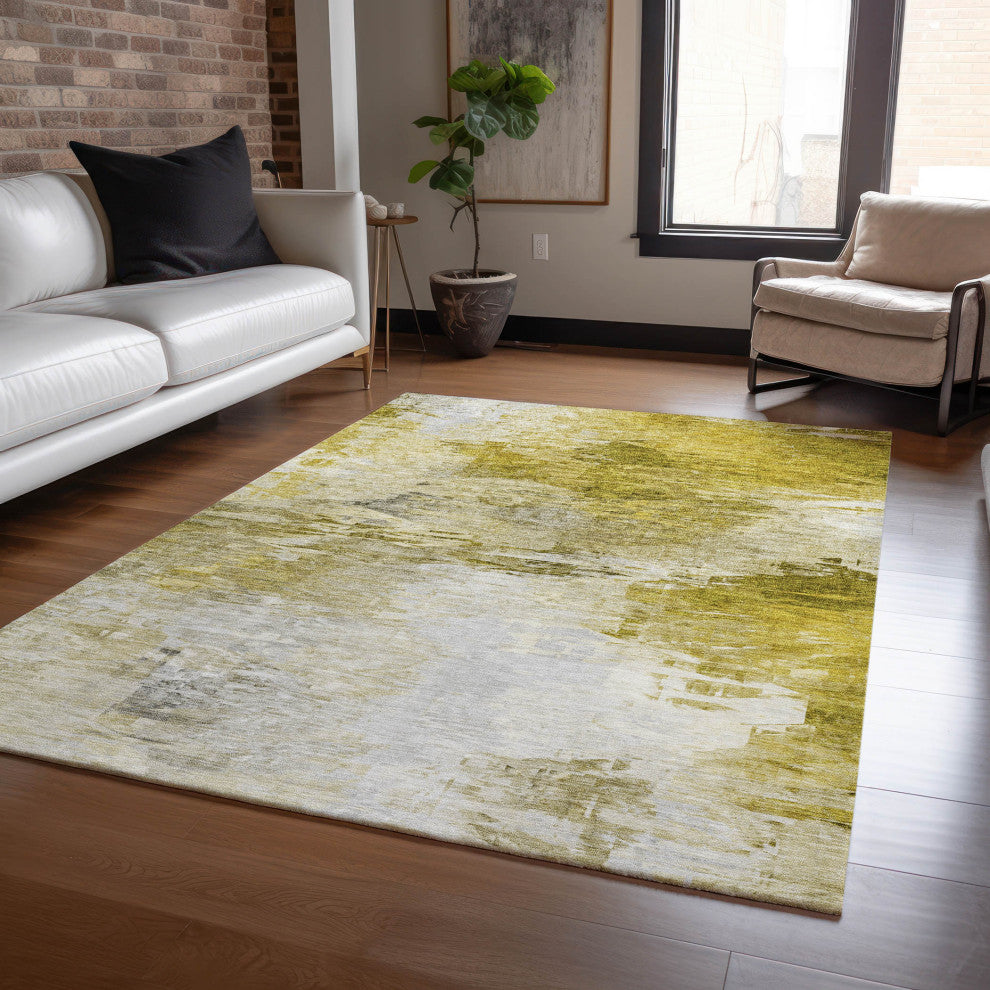 Machine Washable Indoor/Outdoor Chantille ACN595 Gold 2'6" x 3'10" Rug