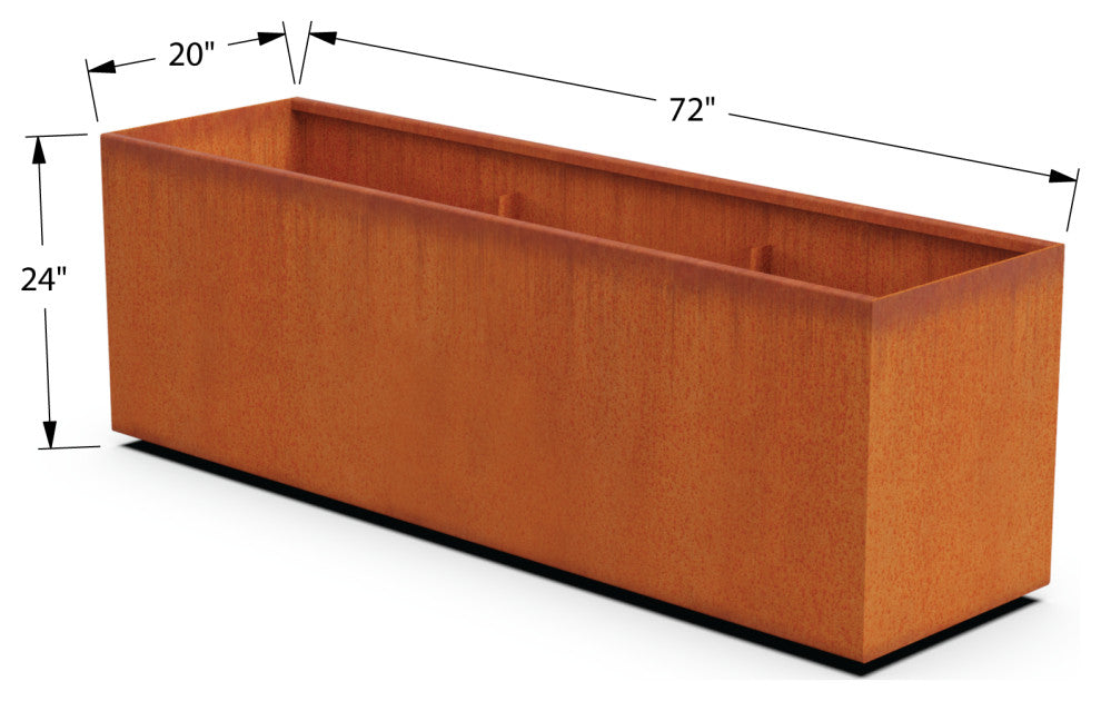 Corten Steel Planter, Rectangle - 72"lx20"wx24"h