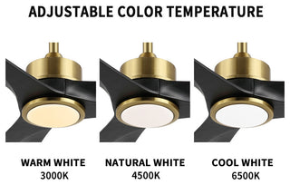 52" Solid Wood 3-Blade LED Ceiling Fan with Remote Control and Light Kit, Gold/Black