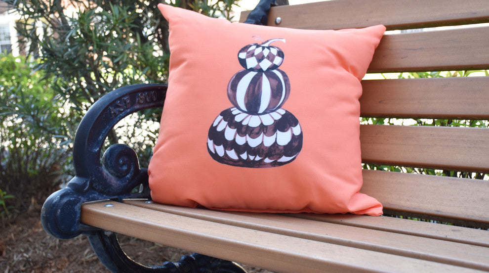 Pumpkin Stack Halloween Print Decorative Throw Pillow, Orange, 16"