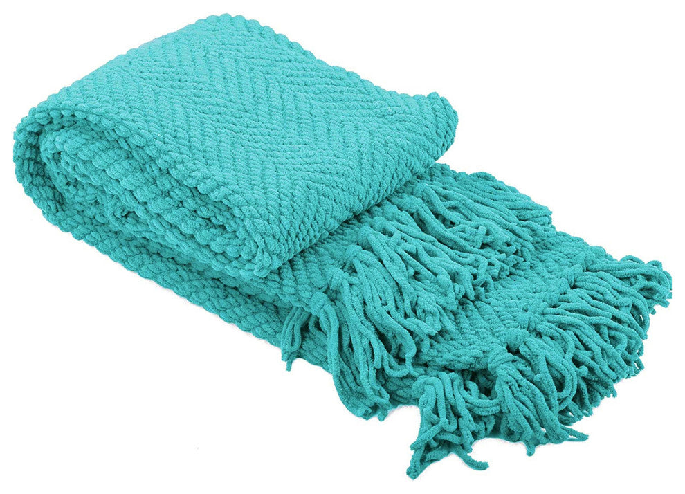Tweed Knitted Throw Blanket, Baltic Blue, 60"x80"