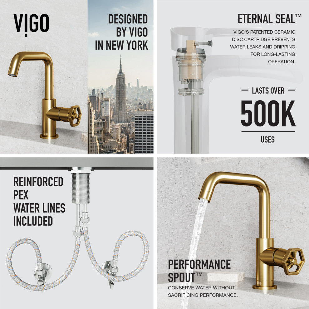 VIGO Ruxton 9" H Single Handle Single Hole Bathroom Faucet, Matte Brushed Gold, Without Extras
