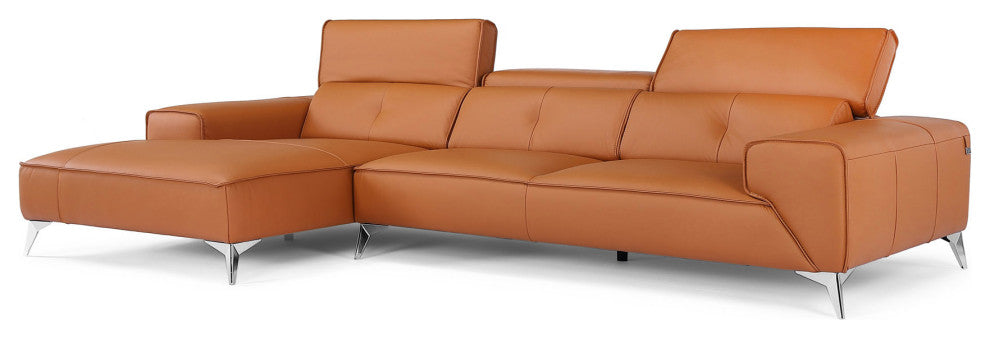 Raj Orange Reclining Leather Sectional, Right Chaise