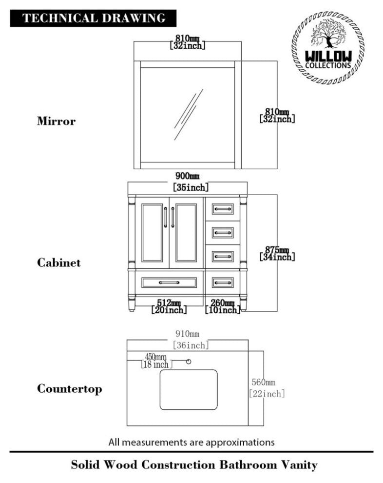 Aberdeen 36 Center Sink Bath Vanity in Coventry Gray 2" White Quartz