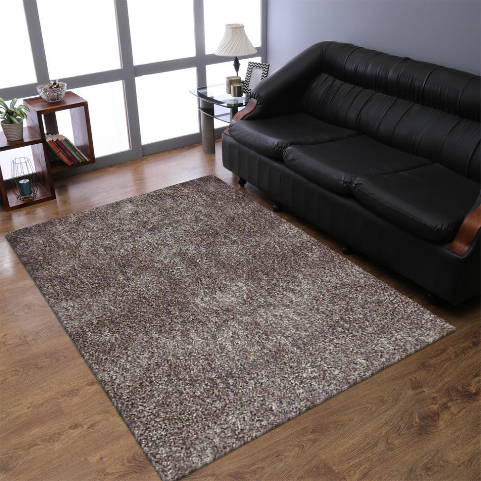 HAND TUFTED SHAG POLYESTER ECO-FRIENDLY AREA RUGS, Silver White Color, Solid