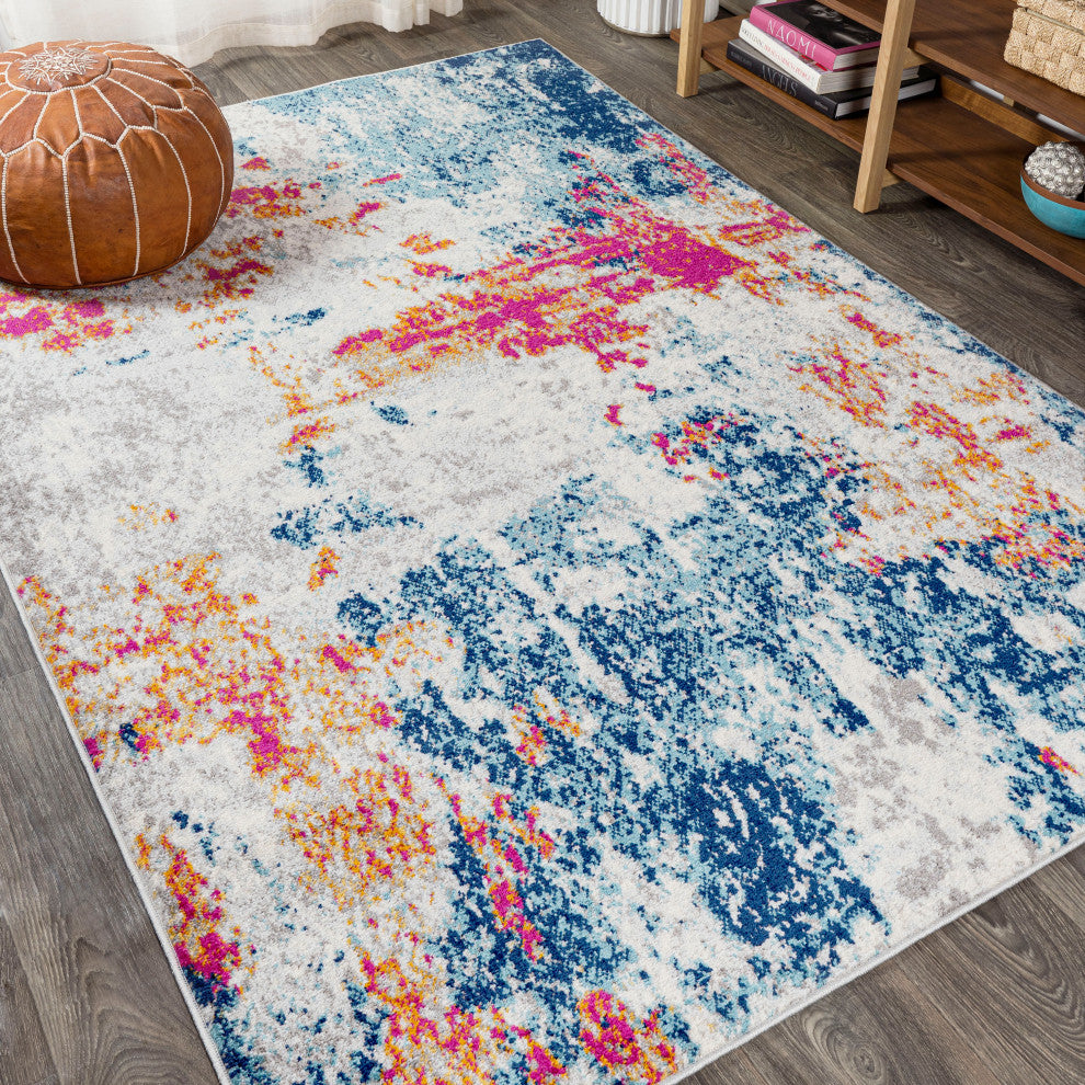 Sunset Modern Abstract Area Rug, Blue/Multi, 3 X 5