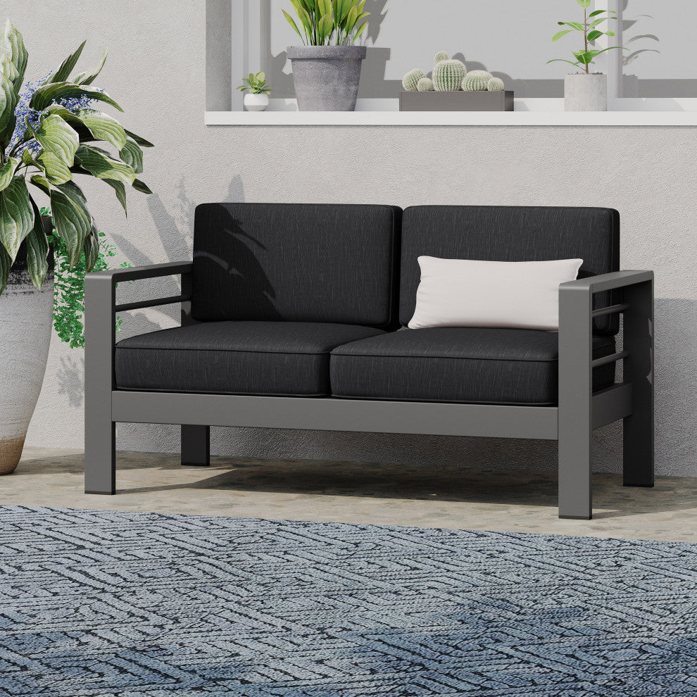Crested Bay Outdoor Aluminum Loveseat, Gray + Dark Gray