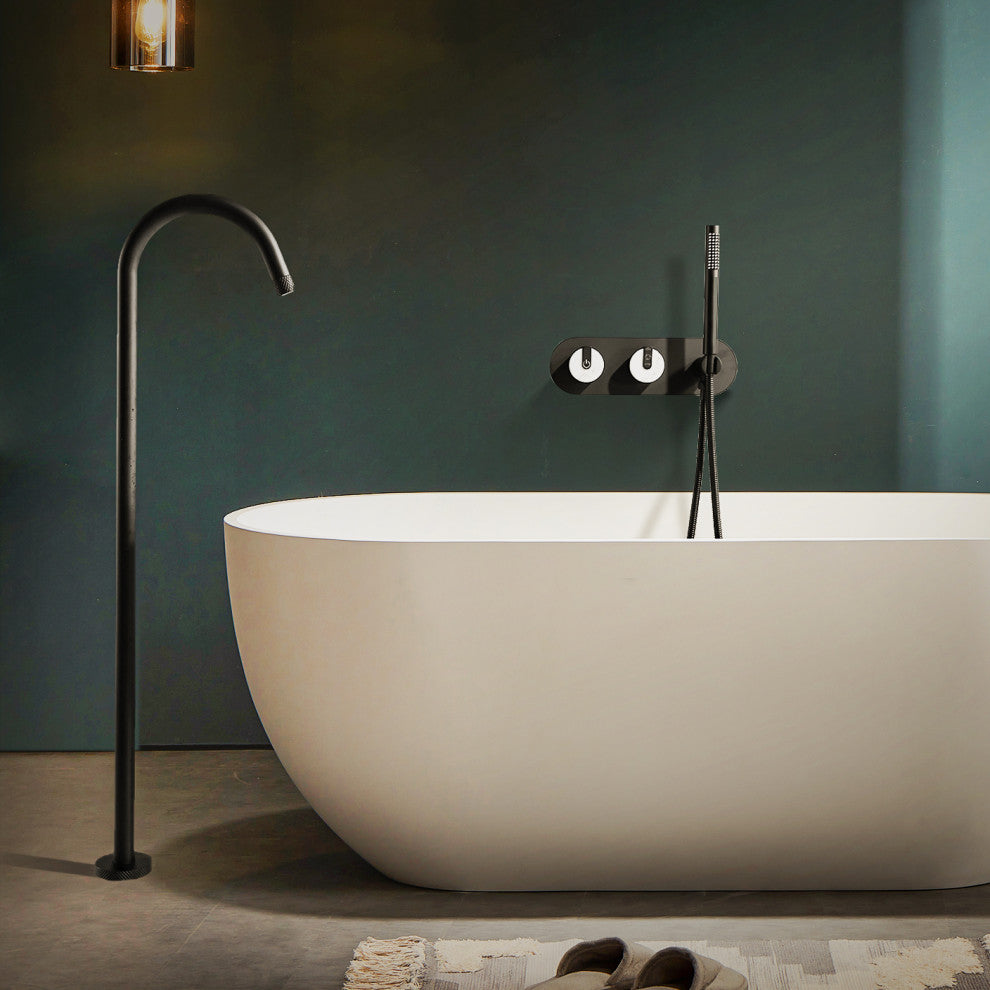 Freestanding Tub Filler with Wall Mounted Handles, Diverter and Handshower