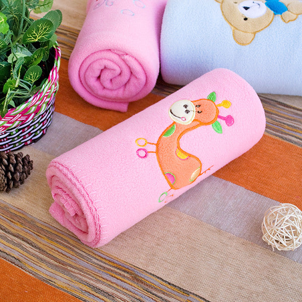 Orange Giraffe - Pink Applique Coral Fleece Baby Throw Blanket (29.5"-39.4")