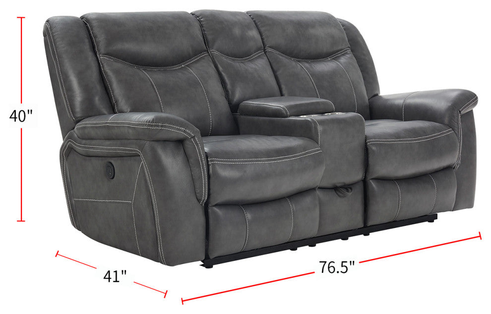Upholstered Motion Loveseat with Storage Drawer, Gray