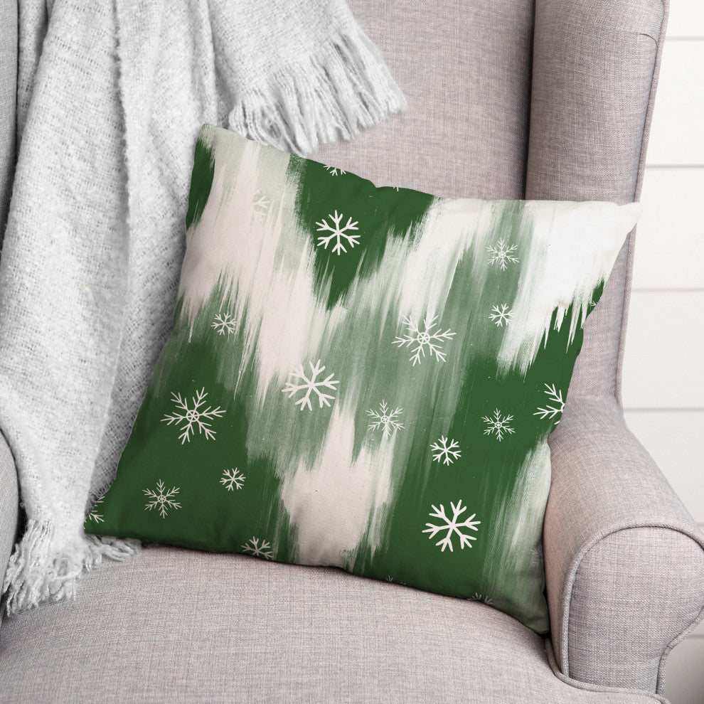 Green Abstract Snowflakes 16x16 Spun Poly Pillow