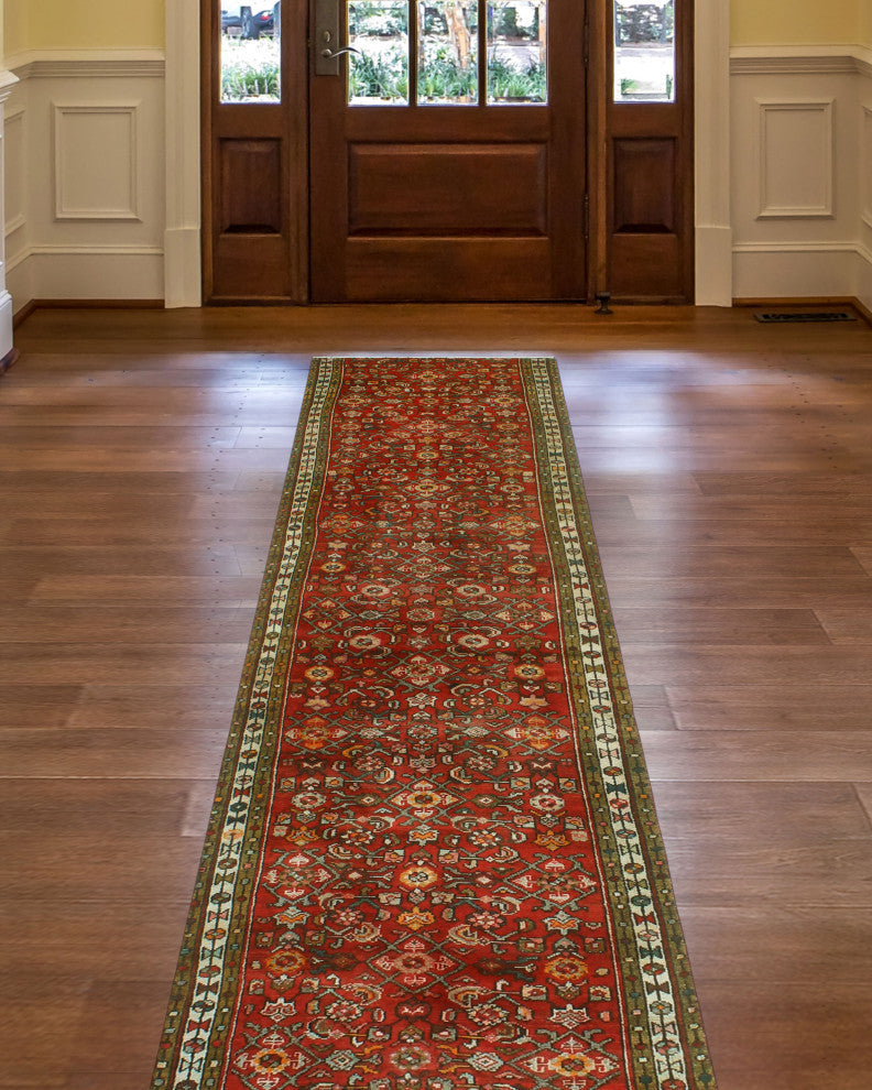 Fine Vintage Distressed Aiston Red/Ivory Runner, 2'8x12'2