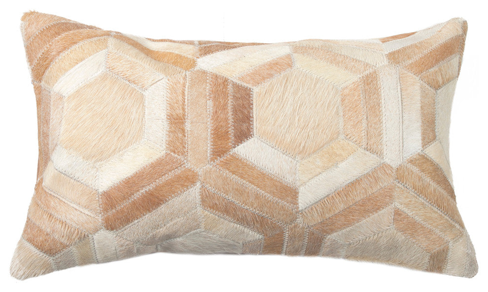 12"x20" Torino Hexagon Cowhide Pillow, Natural